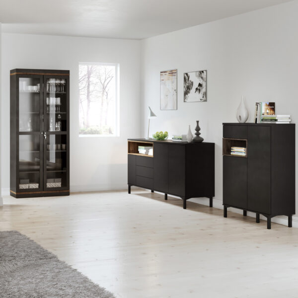 Roomers Sideboard 2 Door 1 Drawer in Black and Walnut - Image 6