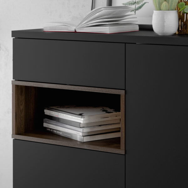 Roomers Sideboard 2 Door 1 Drawer in Black and Walnut - Image 8