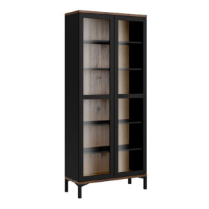Roomers Display Cabinet Glazed 2 Doors in Black and Walnut