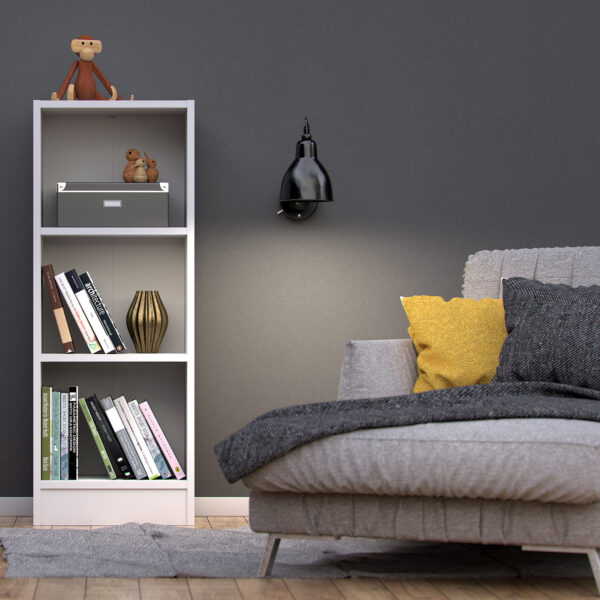 Basic Low Narrow Bookcase (2 Shelves) in White - Image 4