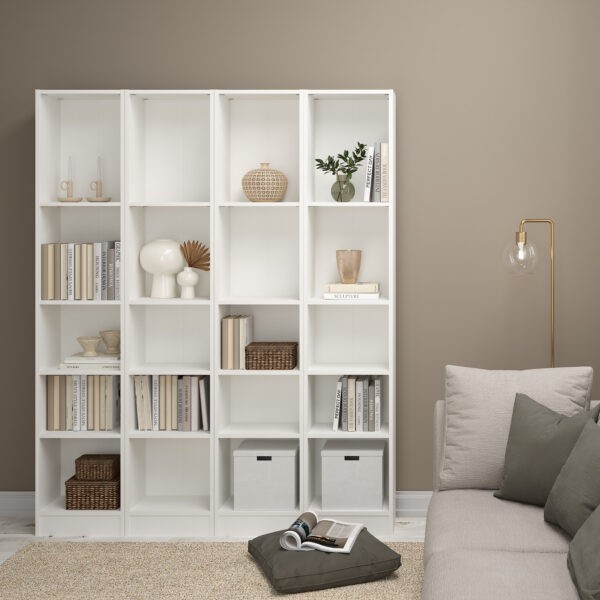 Basic Tall Narrow Bookcase (4 Shelves) in White - Image 4
