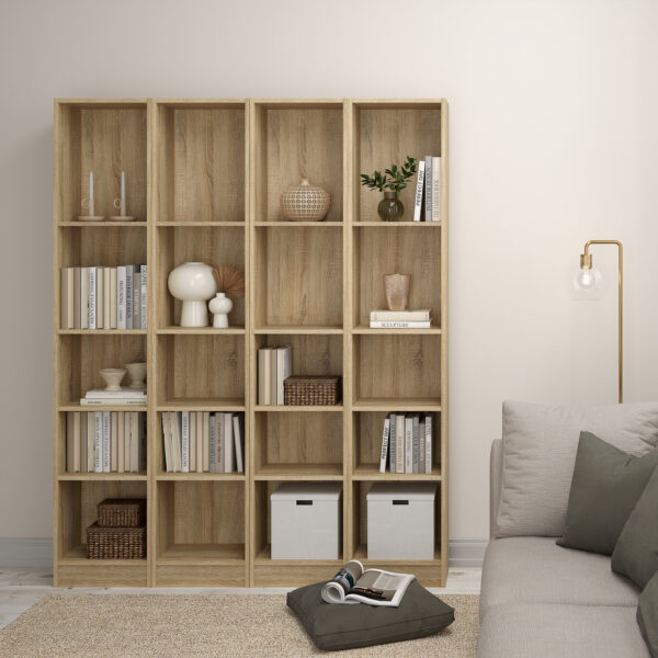 Basic Tall Narrow Bookcase (4 Shelves) in Oak - Image 4