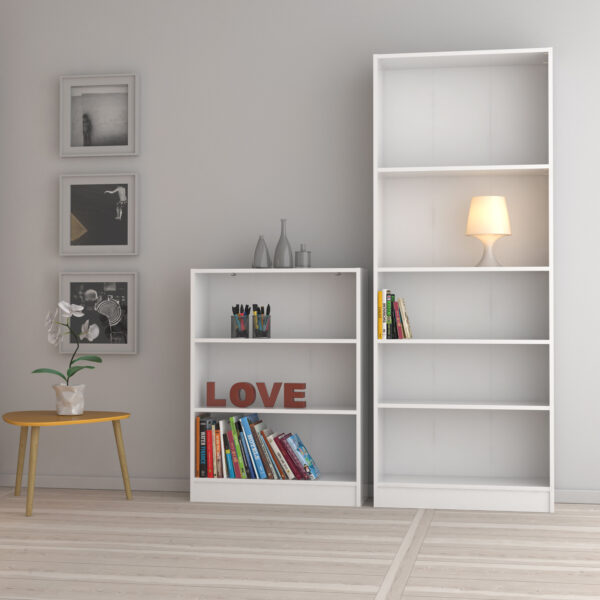 Basic Tall Wide Bookcase (4 Shelves) in White - Image 4