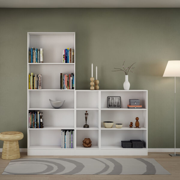 Basic Tall Wide Bookcase (4 Shelves) in White - Image 5