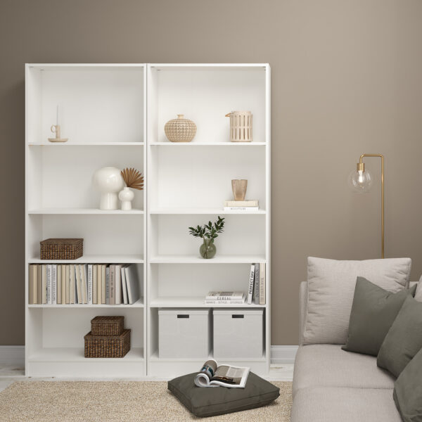 Basic Tall Wide Bookcase (4 Shelves) in White - Image 7