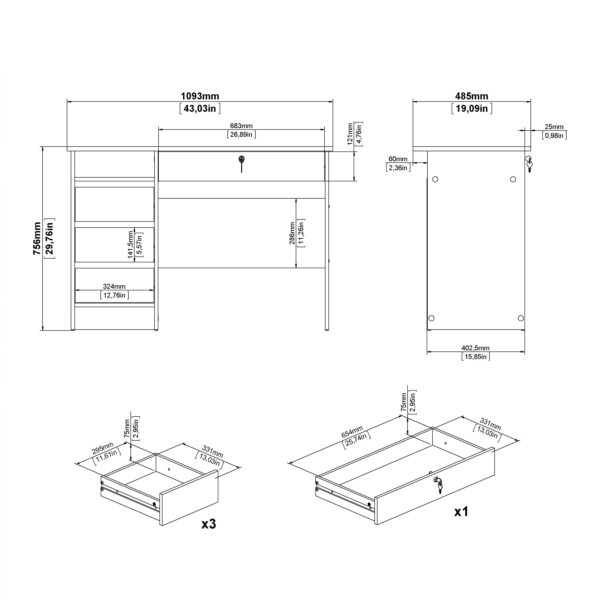 Function Plus 4 Drawer Desk Handleless Drawer in Jackson Hickory Oak - Image 9