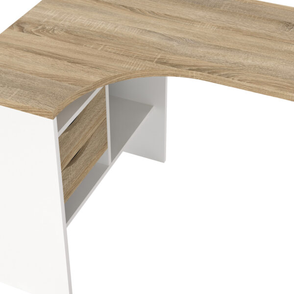 Function Plus Corner Desk 2 Drawers in White and Oak - Image 6