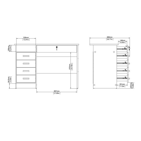 Function Plus Desk 5 Drawers in White - Image 10