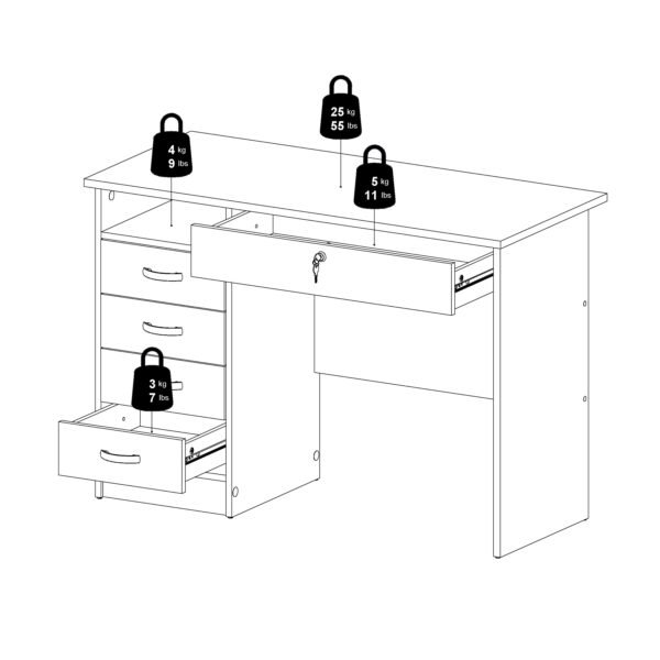 Function Plus Desk 5 Drawers in White - Image 11