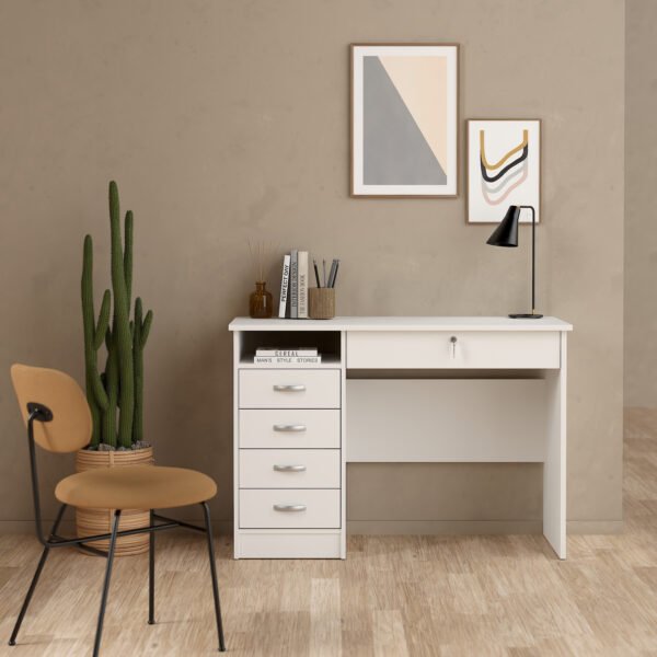 Function Plus Desk 5 Drawers in White - Image 2