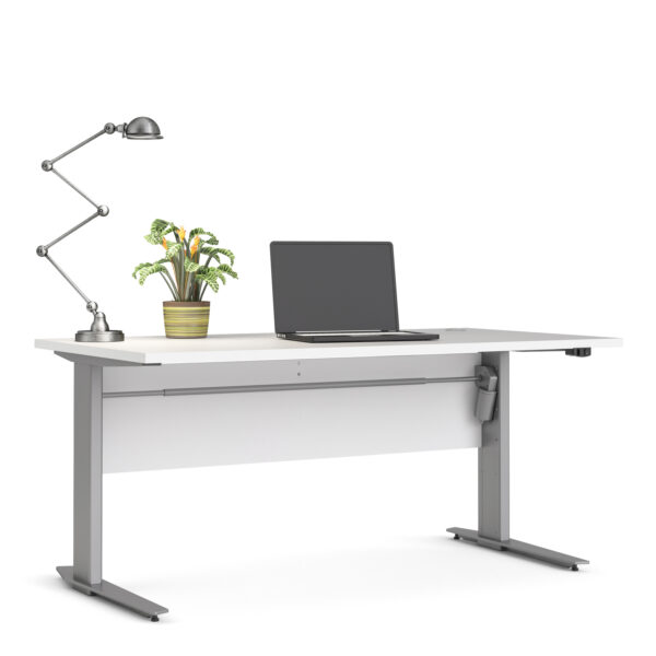 Prima Desk 150cm in White with Height Adjustable Legs with Electric Control in Silver Grey Steel - Image 6