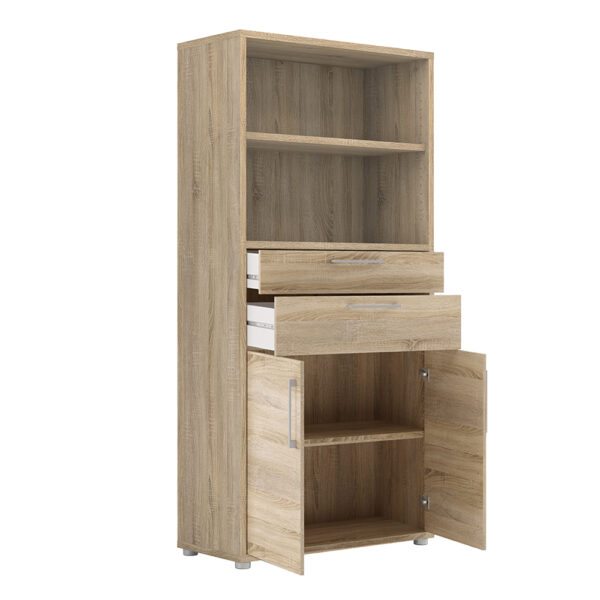 Prima Bookcase 2 Shelves with 2 Drawers 2 Doors In Oak - Image 5