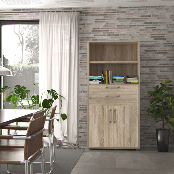 Prima Bookcase 2 Shelves with 2 Drawers 2 Doors In Oak - Image 2