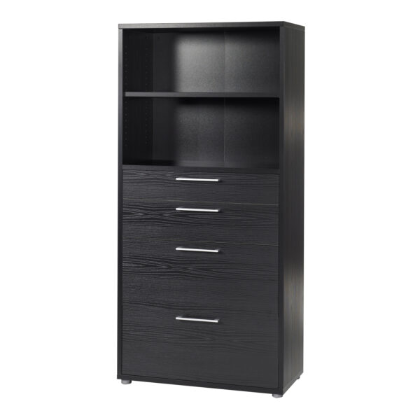 Prima Bookcase 1 Shelf With 2 Drawers 2 File Drawers In Black Woodgrain - Image 3