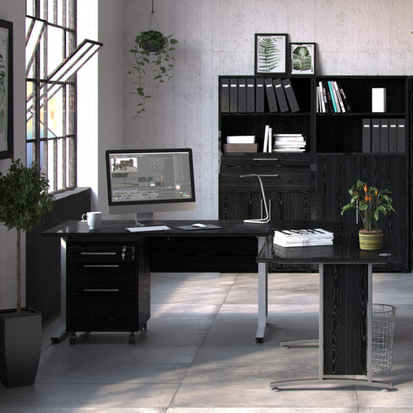 Prima Bookcase 1 Shelf With 2 Drawers 2 File Drawers In Black Woodgrain - Image 2