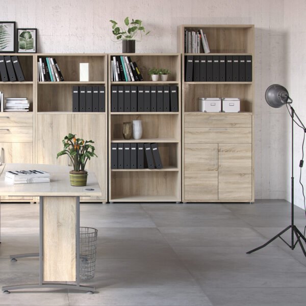 Prima Bookcase 3 Shelves with 2 Drawers 2 Doors in Oak - Image 6