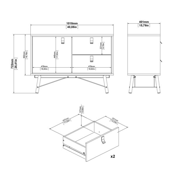 Ry Sideboard with 1 Door 2 Drawers in Matt White - Image 11