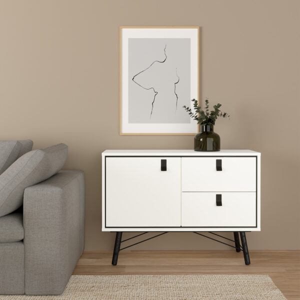 Ry Sideboard with 1 Door 2 Drawers in Matt White - Image 7