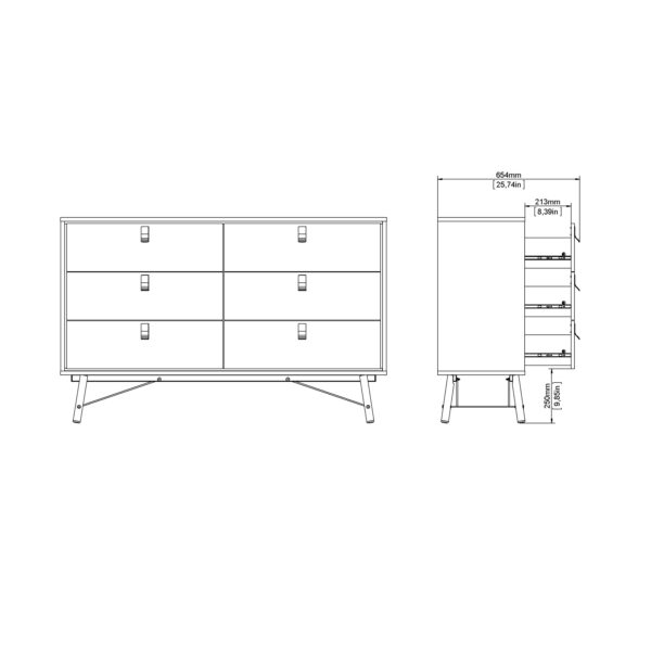 Ry Wide Double Chest of Drawers 6 Drawers in Matt Black Walnut - Image 12