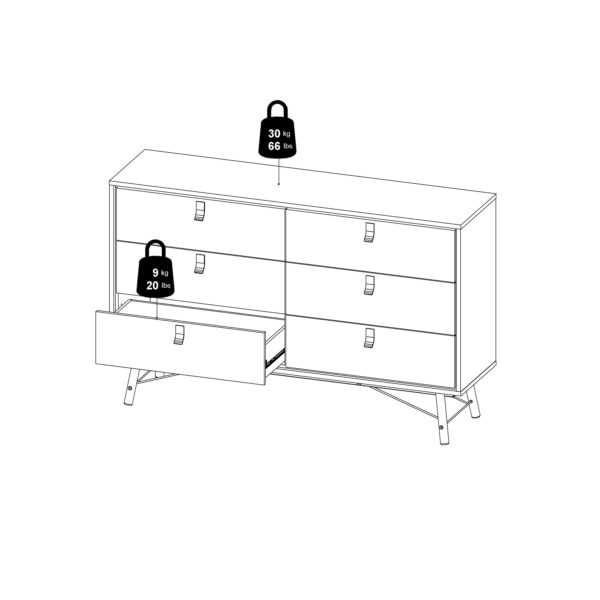 Ry Wide Double Chest of Drawers 6 Drawers in Matt Black Walnut - Image 13