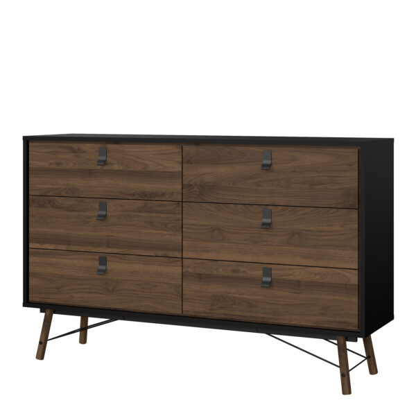 Ry Wide Double Chest of Drawers 6 Drawers in Matt Black Walnut - Image 3