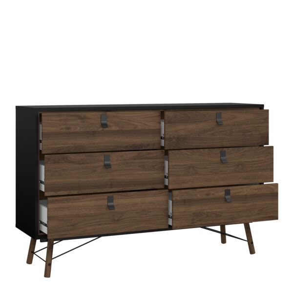 Ry Wide Double Chest of Drawers 6 Drawers in Matt Black Walnut - Image 5