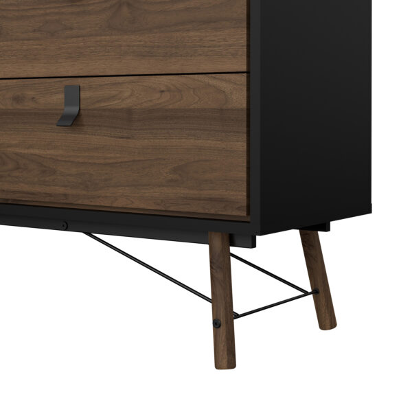 Ry Wide Double Chest of Drawers 6 Drawers in Matt Black Walnut - Image 9