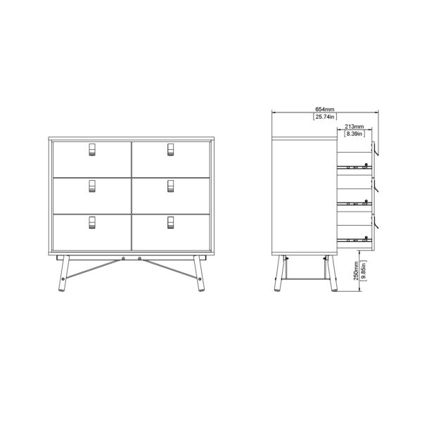 Ry Double Chest of Drawers 6 Drawers in Matt Black Walnut - Image 11