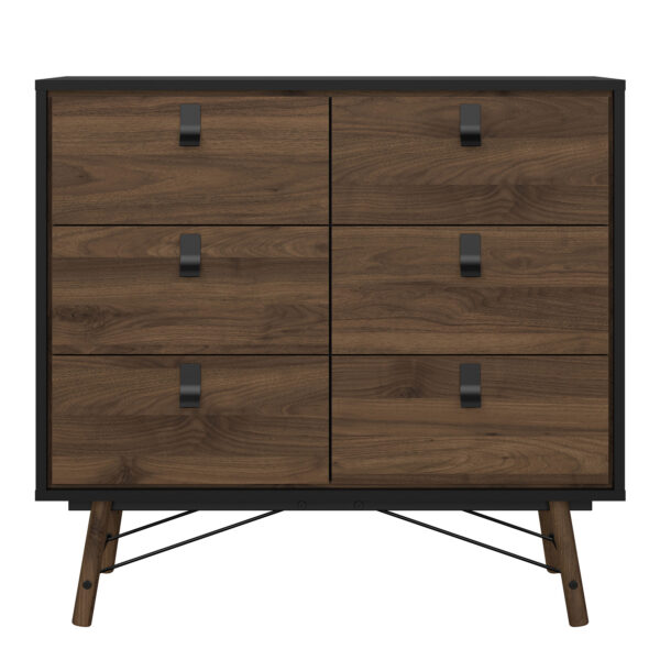 Ry Double Chest of Drawers 6 Drawers in Matt Black Walnut - Image 2