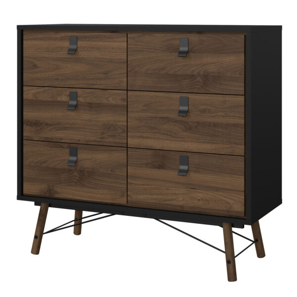 Ry Double Chest of Drawers 6 Drawers in Matt Black Walnut - Image 3