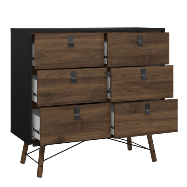 Ry Double Chest of Drawers 6 Drawers in Matt Black Walnut - Image 5