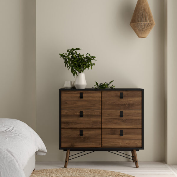 Ry Double Chest of Drawers 6 Drawers in Matt Black Walnut - Image 6