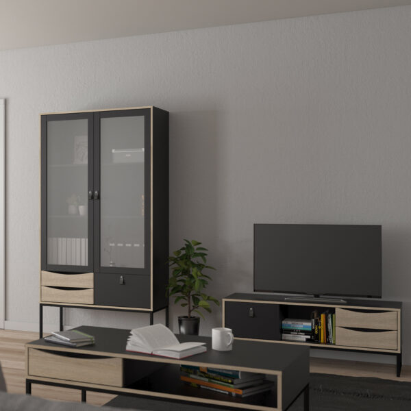 Stubbe TV Unit 1 Door 2 Drawers and Open Shelf in Matt Black Oak - Image 10