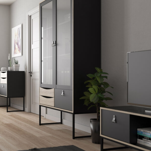 Stubbe TV Unit 1 Door 2 Drawers and Open Shelf in Matt Black Oak - Image 11