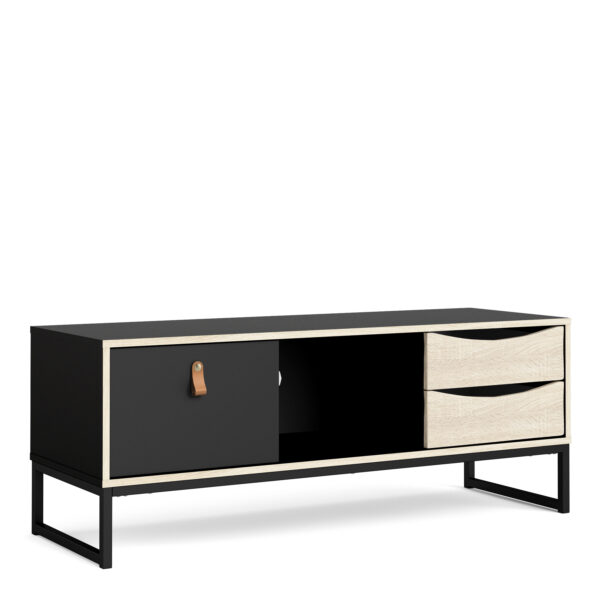 Stubbe TV Unit 1 Door 2 Drawers and Open Shelf in Matt Black Oak - Image 2