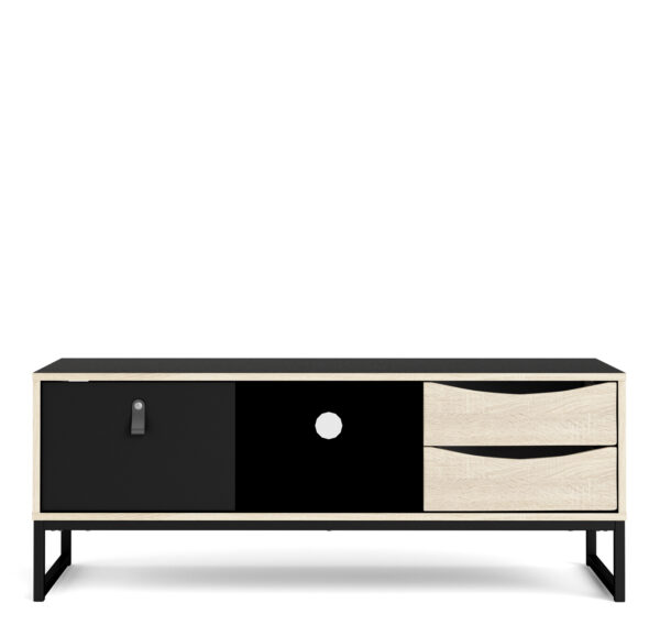 Stubbe TV Unit 1 Door 2 Drawers and Open Shelf in Matt Black Oak - Image 3
