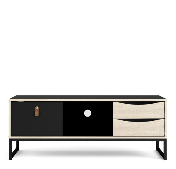 Stubbe TV Unit 1 Door 2 Drawers and Open Shelf in Matt Black Oak - Image 4