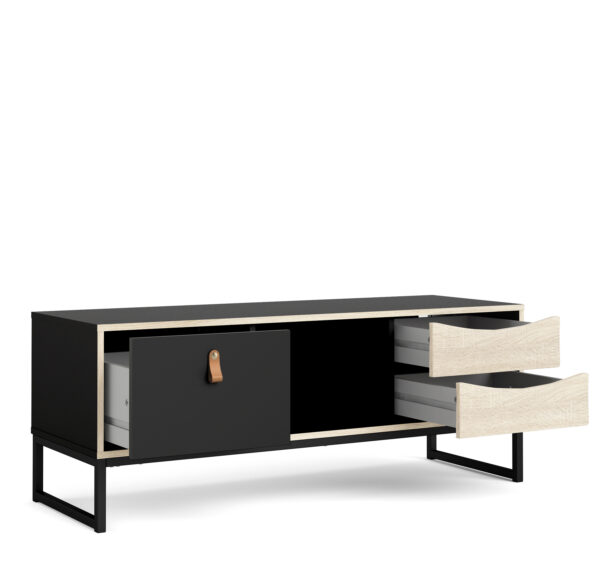 Stubbe TV Unit 1 Door 2 Drawers and Open Shelf in Matt Black Oak - Image 6