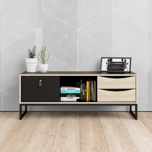 Stubbe TV Unit 1 Door 2 Drawers and Open Shelf in Matt Black Oak - Image 7
