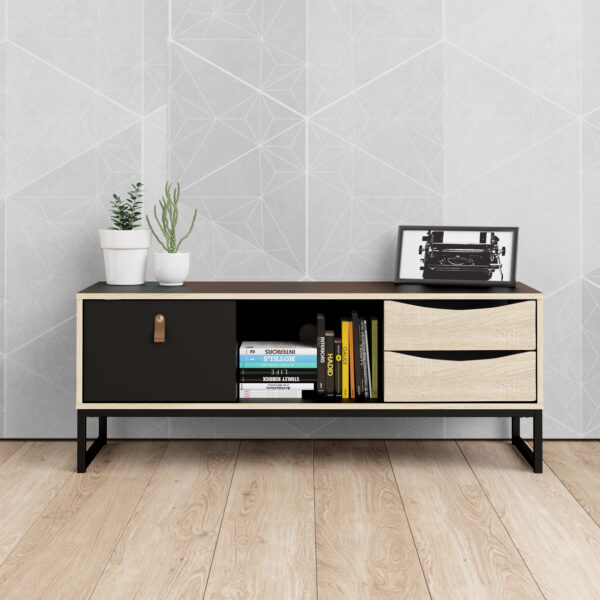 Stubbe TV Unit 1 Door 2 Drawers and Open Shelf in Matt Black Oak - Image 8