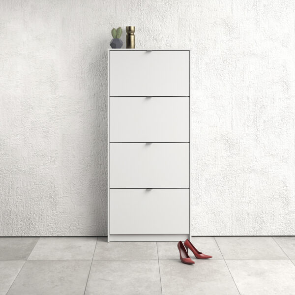 Shoes Shoe Cabinet 4 Flip Down Doors and 1 layer in White - Image 2