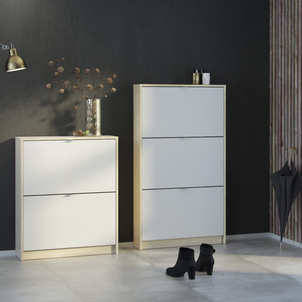 Shoes Shoe Cabinet 3 Flip Down Doors and 2 layers Oak structure White - Image 6