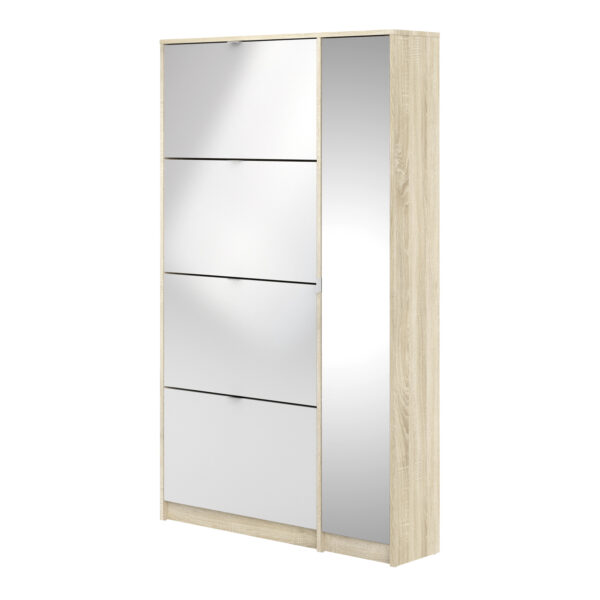 Shoes Shoe Cabinet 4 Flip Down Doors and 2 layers 1 Mirror Door Oak structure - Image 3