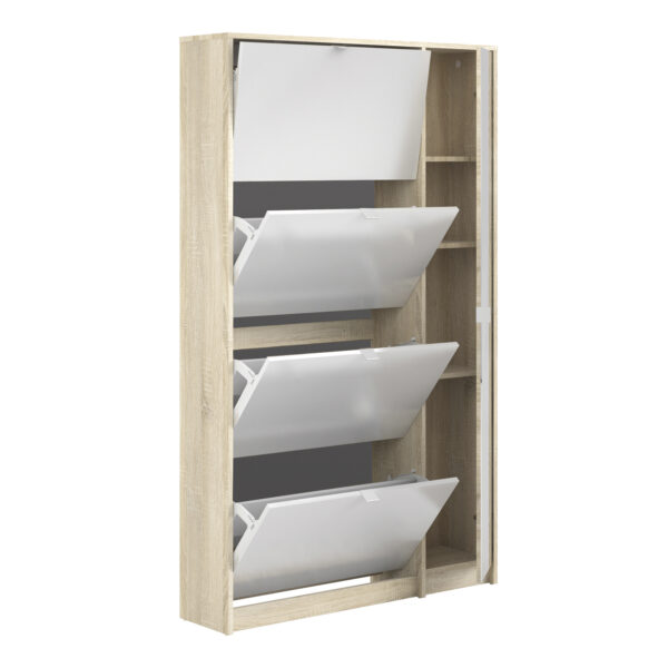 Shoes Shoe Cabinet 4 Flip Down Doors and 2 layers 1 Mirror Door Oak structure - Image 4