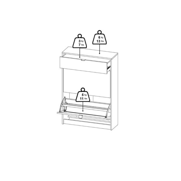 Shoes Shoe Cabinet 2 Flip Down Doors + 1 Drawer in White - Image 9