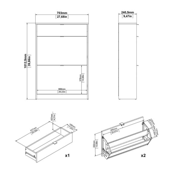 Shoes Shoe Cabinet 2 Flip Down Doors + 1 Drawer in White - Image 7