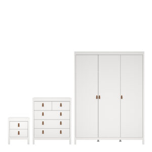 Barcelona Package - Bedside Table 2 Drawers + Chest 5 Drawers + Wardrobe with 2 Doors in White