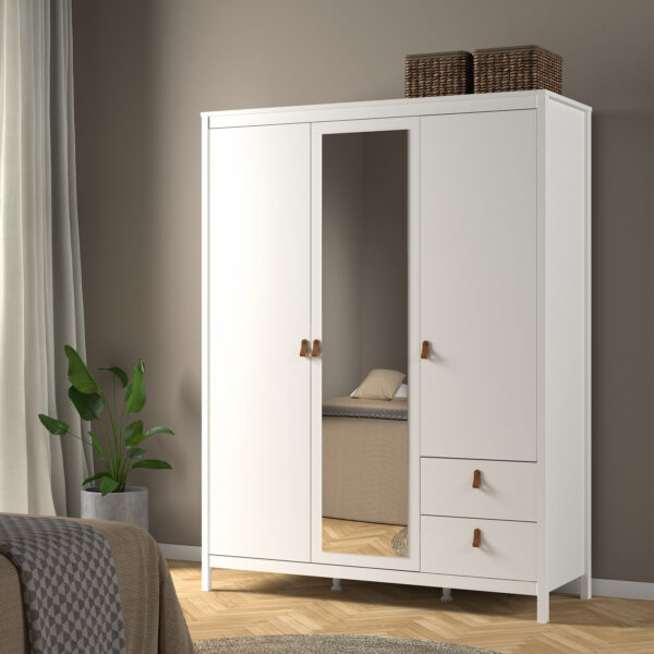 Barcelona Wardrobe with 2 Doors 1 Mirror Door 2 Drawers in White - Image 6