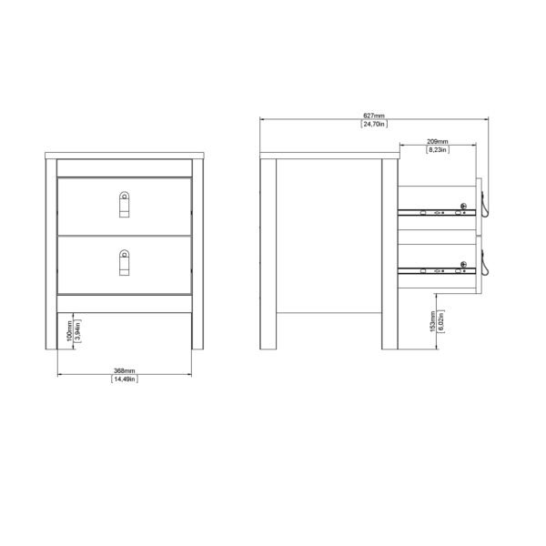 Barcelona Bedside Table 2 Drawers in Matt Black - Image 13