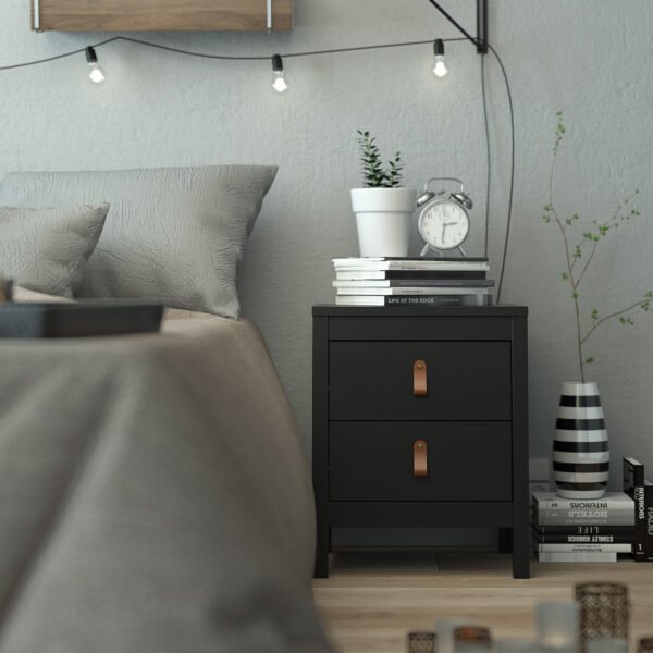 Barcelona Bedside Table 2 Drawers in Matt Black - Image 8